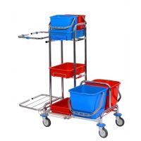 Chromed cleaning trolley with mopping station