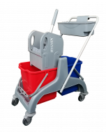 HYGYEN mop trolley 2x18L with down press wringer and tool basket, red/blue